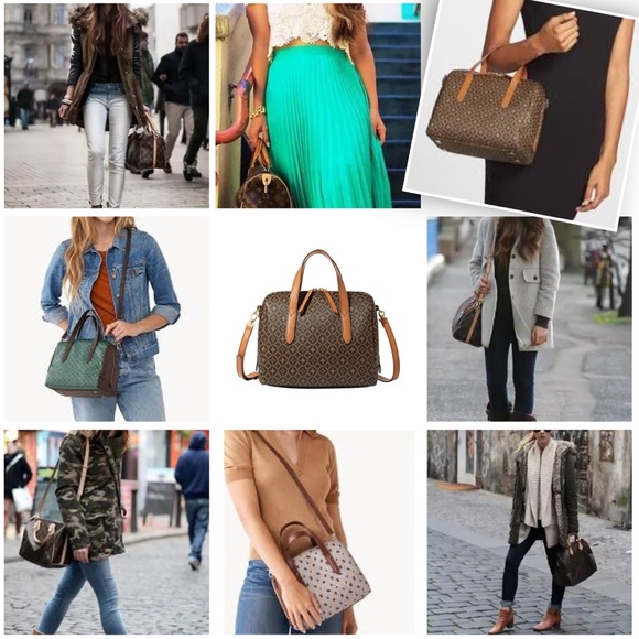 ๐ฅณHP LUXE Sydney Signature Satchel Dark Brown Print Leather Duffle Bag by Fossil - Picture 6 of 16